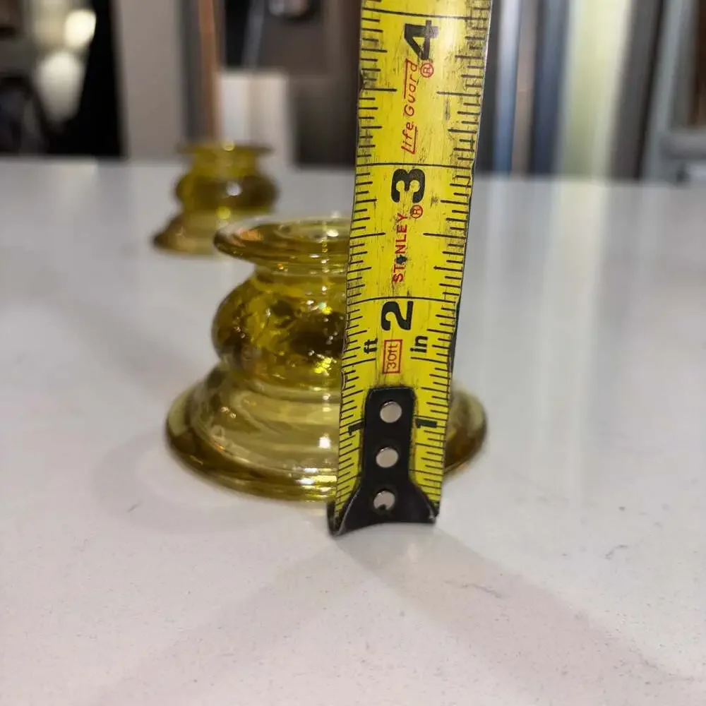 Vintage Federal Glass Madrid Amber Yellow Depression Glass Candle Holder Pair